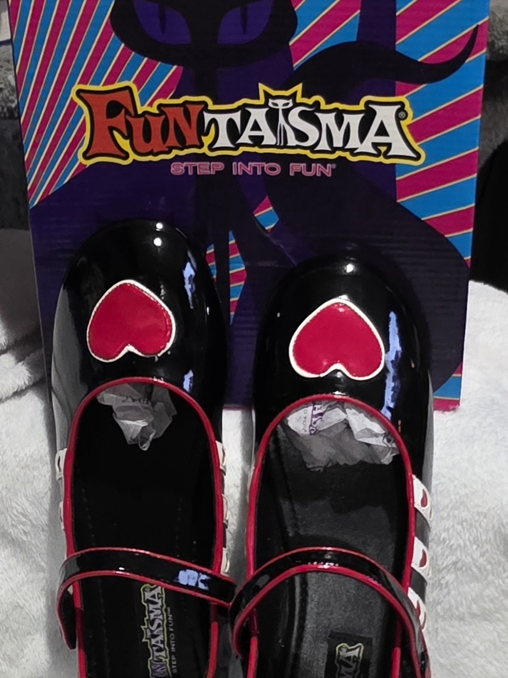 Funtasma Queen of Hearts Black Patent Heart Mary Jane Flats Size 11 Cosplay NIB